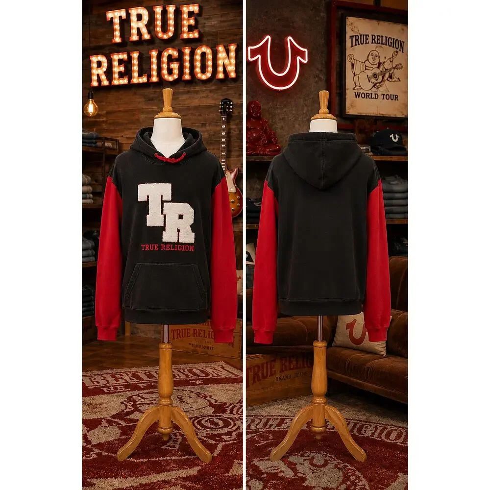 Y2K True Religion Colorblock Hoodie 2XL Chenille TR Streetwear
